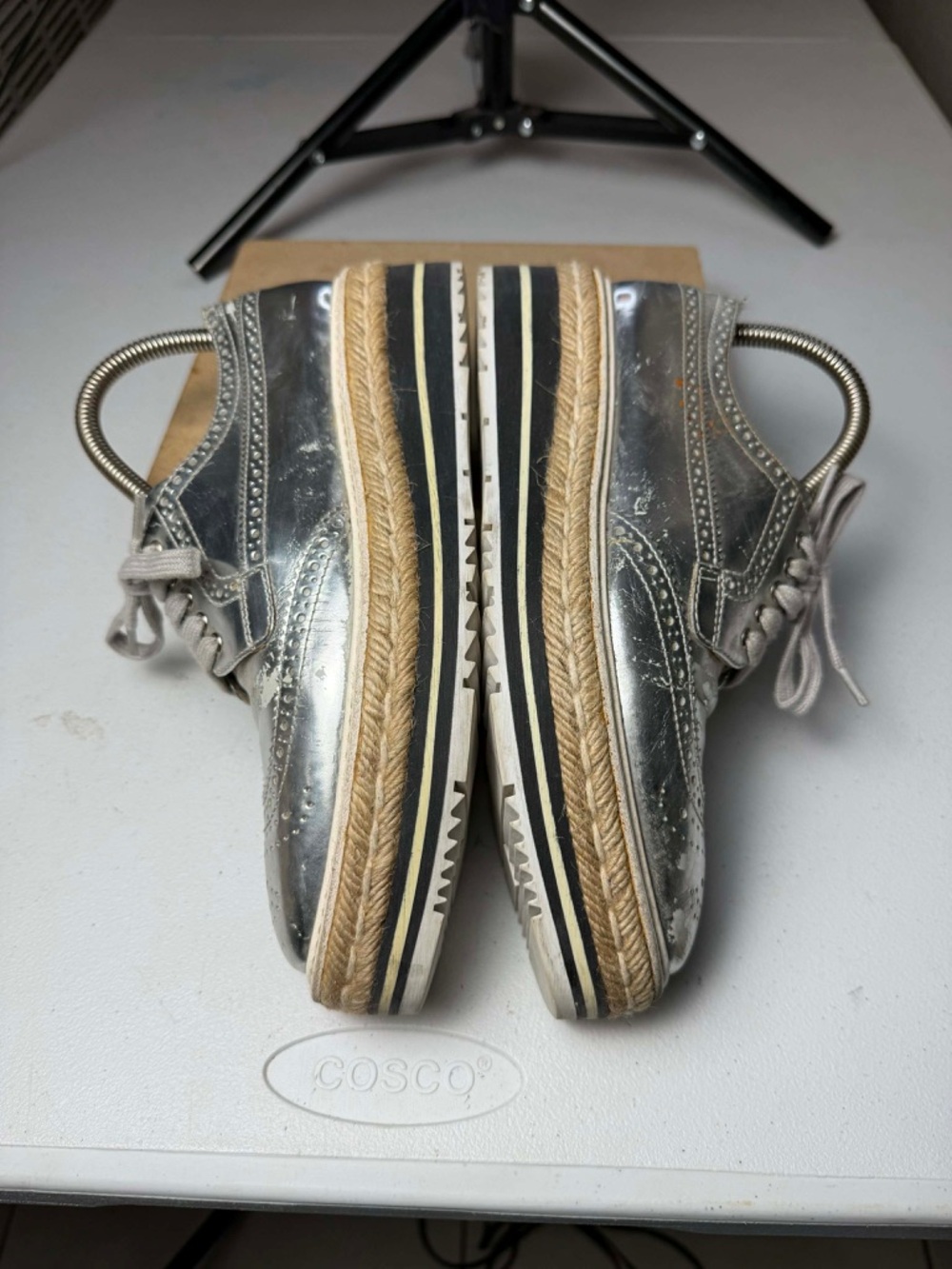 PRADA Platform Derby Dress Shoes Silver Chrome -  US 7 / EU 37 - Picture 11 of 15